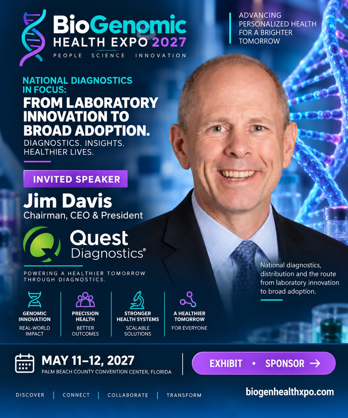 Invited speaker Jim Davis — Quest Diagnostics. National diagnostics, distribution and the route from laboratory innovation to broad adoption.