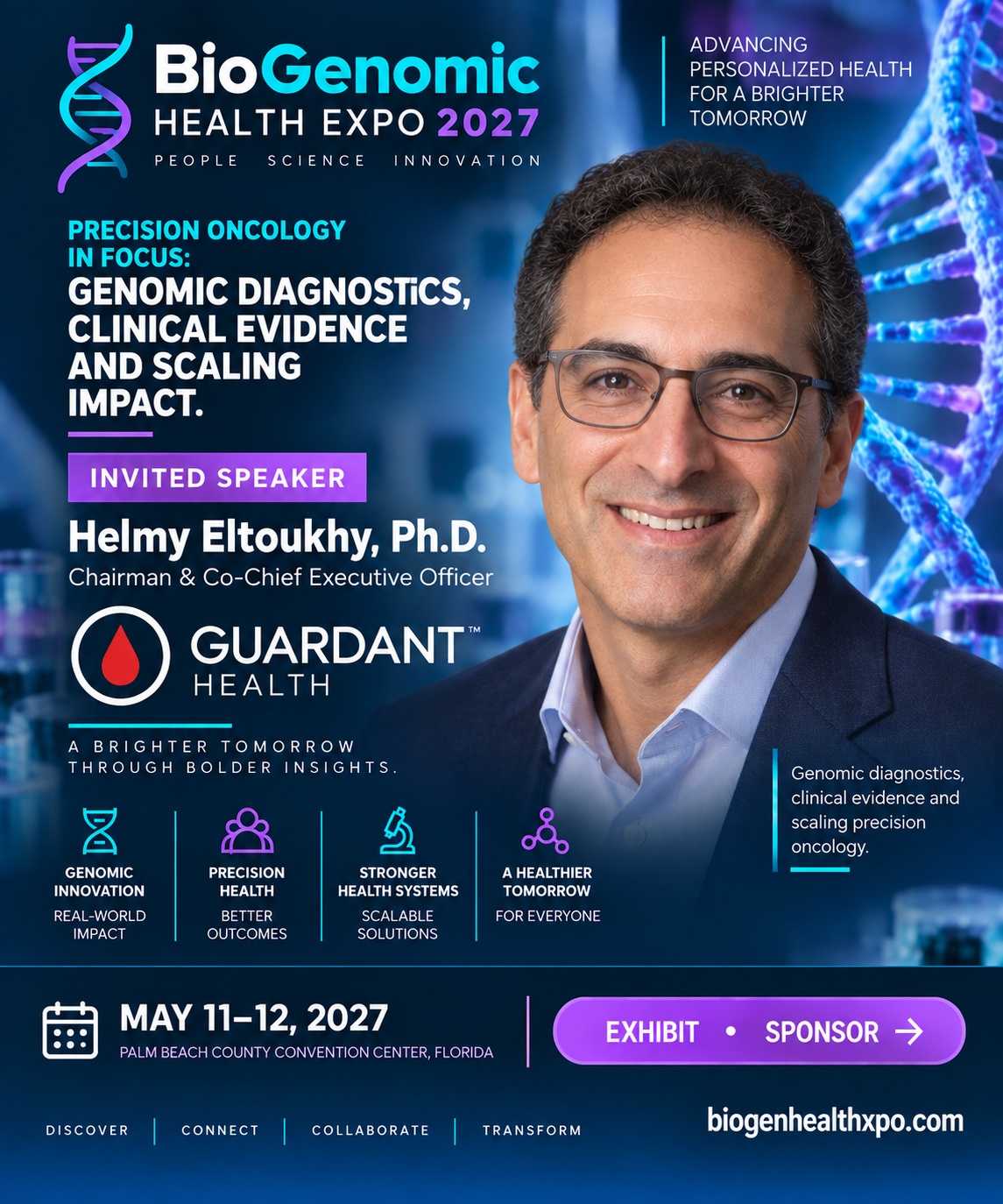 Invited speaker Helmy Eltoukhy, Ph.D. — Guardant Health. Genomic diagnostics, clinical evidence and scaling precision oncology.